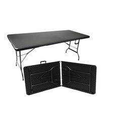 FOL003 - Fold in Half Rectangular Plastic Tables- 6ft (1800mm) Rattan Pattern Black-Tables-Moolla Furniture Corp CC